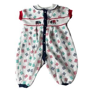 Vintage Baby INFANT White Red Blue Green Truck One Piece Romper 9m